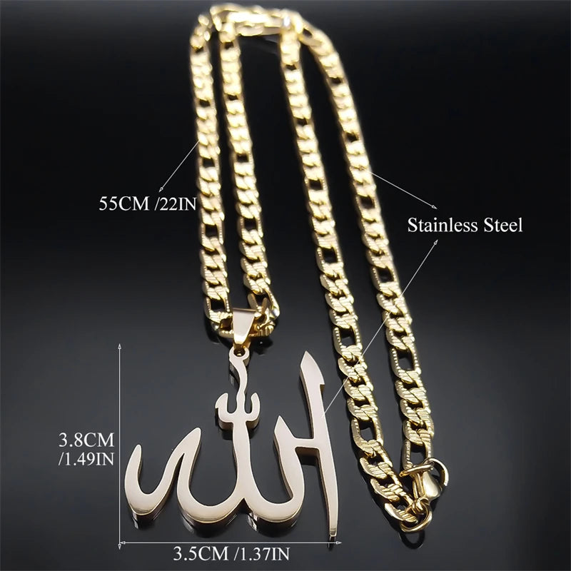 Arabic Allah God Pendant Necklace for Men Women Stainless Steel Gold Plated Islamic Muslim Amulet Necklaces Jewelry N3238S05