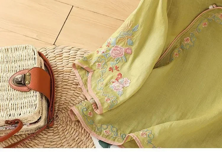 Casual Loose Blouse Shirt Women Clothes Summer Cotton Linen Ladies Tops Tee Blusas Vintage Embroidery Woman Shirt Camiseta Mujer