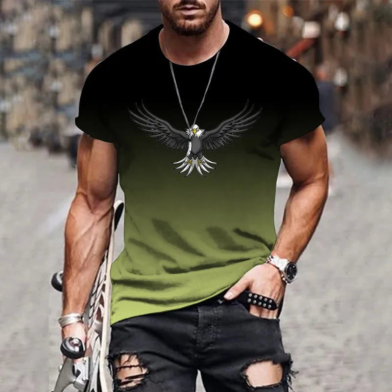 Men's gradient eagle 3D printed T-shirt summer outdoor leisure sports quick-drying short-sleeved tops plus size men's clothing - AMULET RING STORE