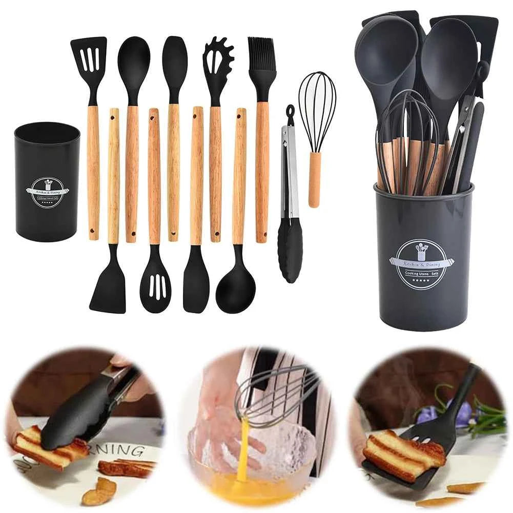 12Pcs Kitchen Utensil Set Silicone Spatula Set Spatula Spoon Brush Whisk Cooking Tools Kit Non-Stick Spatula Set for Kitchen