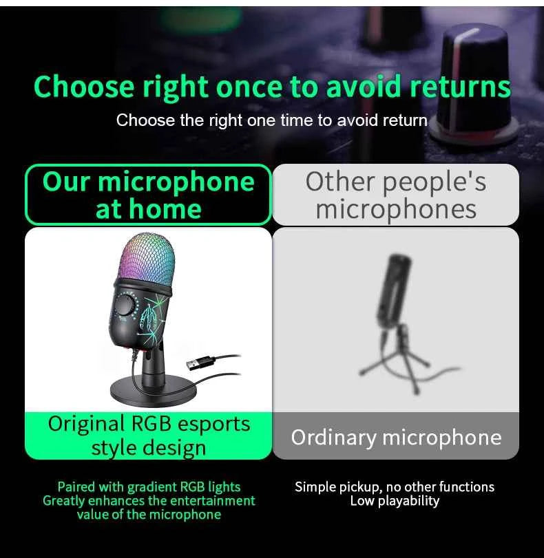 Gaming Microphone USB Microphone for PC Condenser Podcast Mic for Studio Recording with Headphone Jack, Led, Noise Cancellation