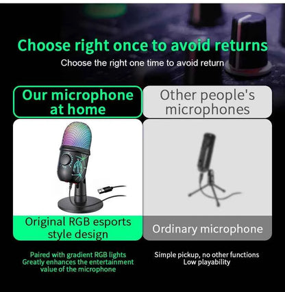 Gaming Microphone USB Microphone for PC Condenser Podcast Mic for Studio Recording with Headphone Jack, Led, Noise Cancellation