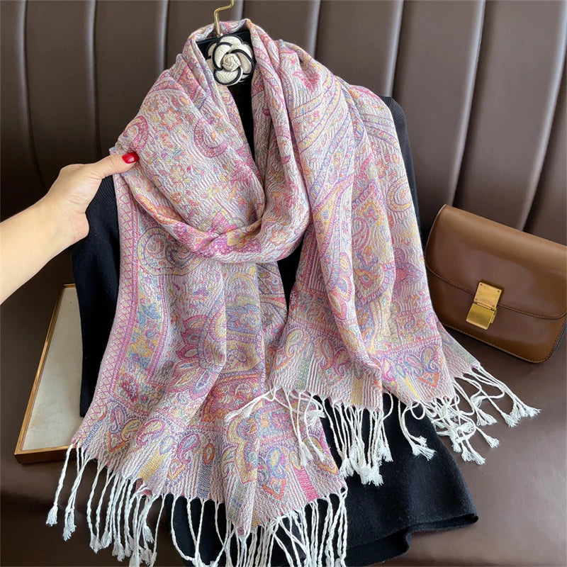 Elegant Ethnic Autumn Cashmere Shawl for Women Jacquard Pashmina Scarves Bufandas De Invierno Mujer Female Foulard Stoles Scarf - AMULET RING STORE