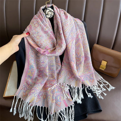 Elegant Ethnic Autumn Cashmere Shawl for Women Jacquard Pashmina Scarves Bufandas De Invierno Mujer Female Foulard Stoles Scarf - AMULET RING STORE
