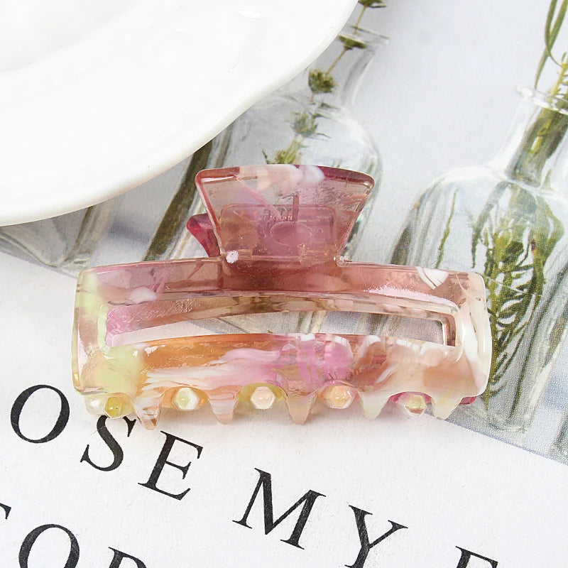 Mini Women's Hair Clips Colorful Geometric Hollow Crab Claw Clip Acetate Leopard Print Fashion Girls Hairpin Hair Accessories - AMULET RING STORE