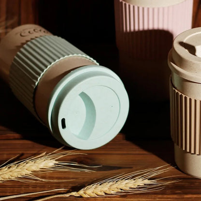 350/450/550ml Wheat Straw Coffee Cup Portable High Temperature Resistant Water Cup With Lid Reusable Eco-Friendly Travel Mug - AMULET RING STORE