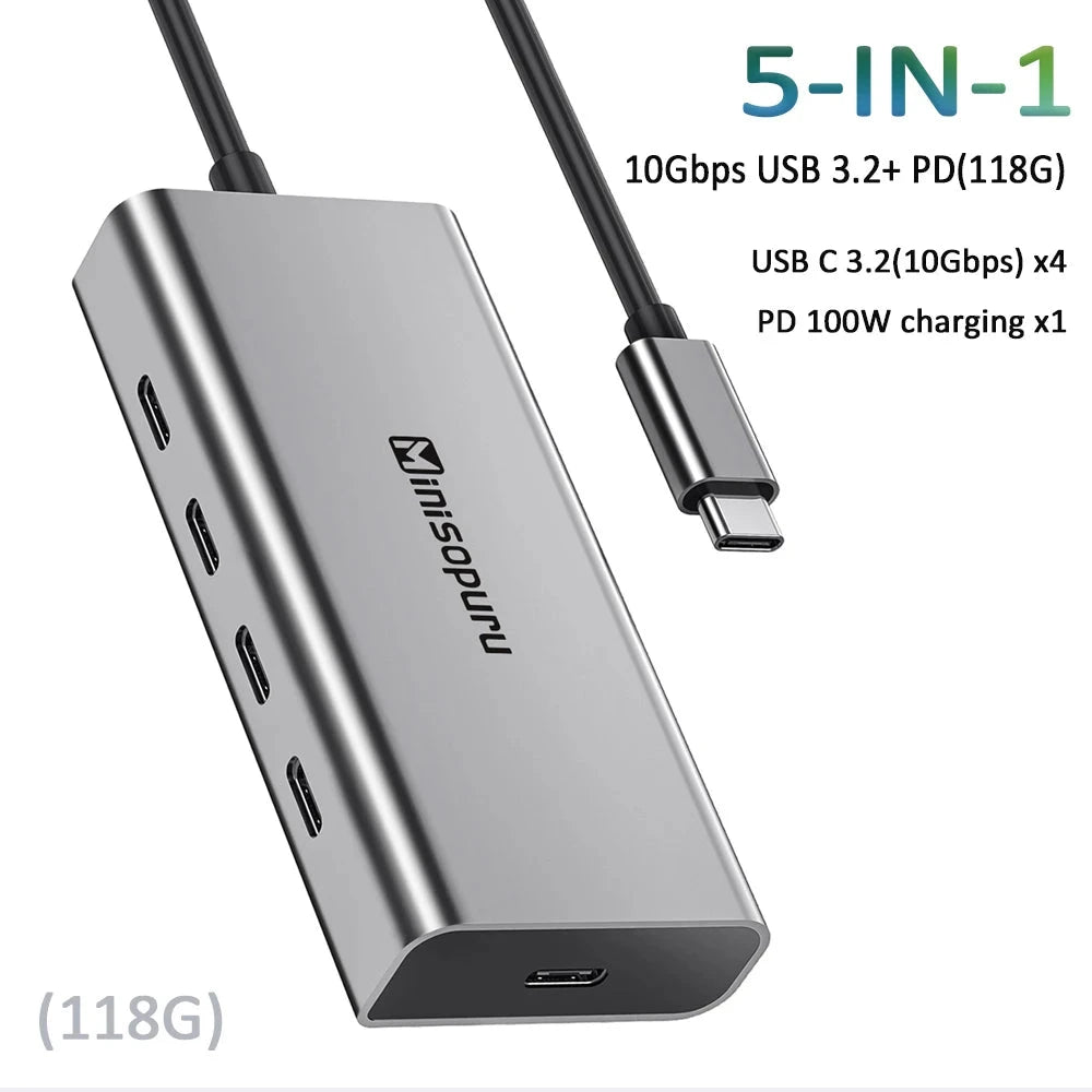 Minisopuru HUB USB C Hub 4 Ports 10Gbps USB Type C to USB C 3.2 Gen1 Hub Adapter for Laptops MacBook Pro Air USB 3.0 Hub