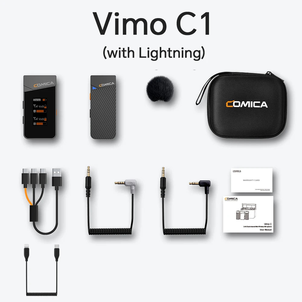 COMICA Vimo C 2.4G Mini Wireless Lapel Microphone with Charging Case, for Smartphone Camera Podcast Interview YouTube Facebook