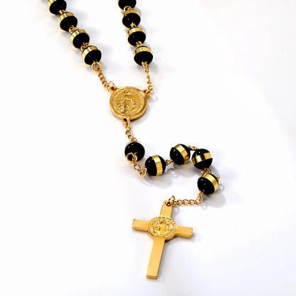 ASONSTEEL Long Scapular Catholic Rosaries Beads Christian Cross Jesus Pendant Necklaces Stainless Steel For Women Men Jewelry