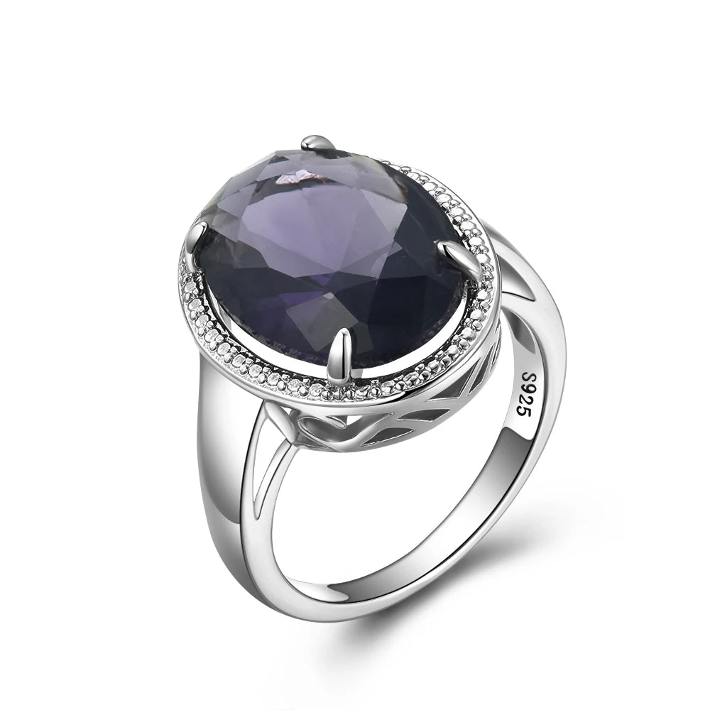 Women's S925 Silver Amethyst Ring - Exaggerated Egg Shaped Design