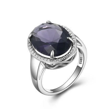 Women's S925 Silver Amethyst Ring - Exaggerated Egg Shaped Design