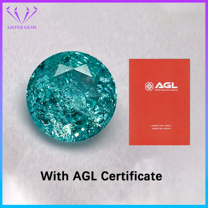 Lab Grown Paraiba Round Cracked Ice Cut Tourmaline Gemstone For DIY Jewelry Making Material Selectable AGL Certificate