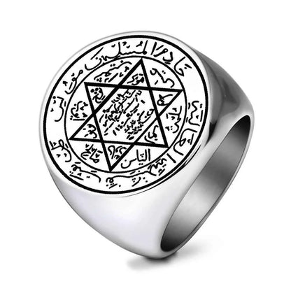 R674 Seal of Solomon Star of David King Solomon Seal Protection Talisman Amulet Jewelry Laser Engraved Stainless Steel Ring