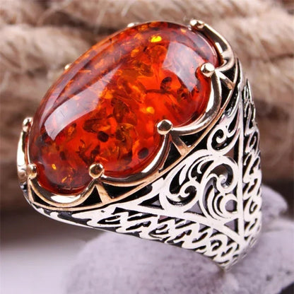 Red Emerald Men's Ring Turkey Retro Domineering Personality Ring AMULET RING STORE