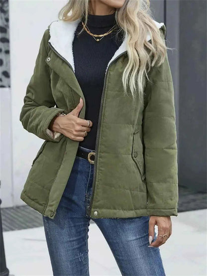 Women Autumn Winter Padded Coat Zip Up Long Sleeve Korean Hooded Jacket Fashion Solid Warm Clothes Casual Outfit Coats Street