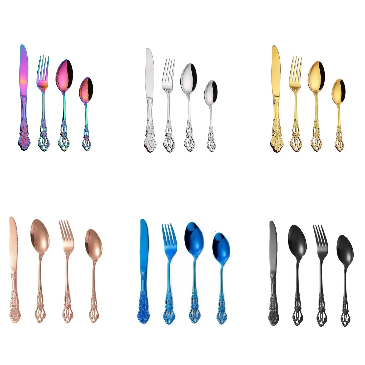 Golden Stainless Steel Cutlery Set Royal European Spoon Fork Complete Tableware Retro Design Dishwasher Safe Elegant Flatware