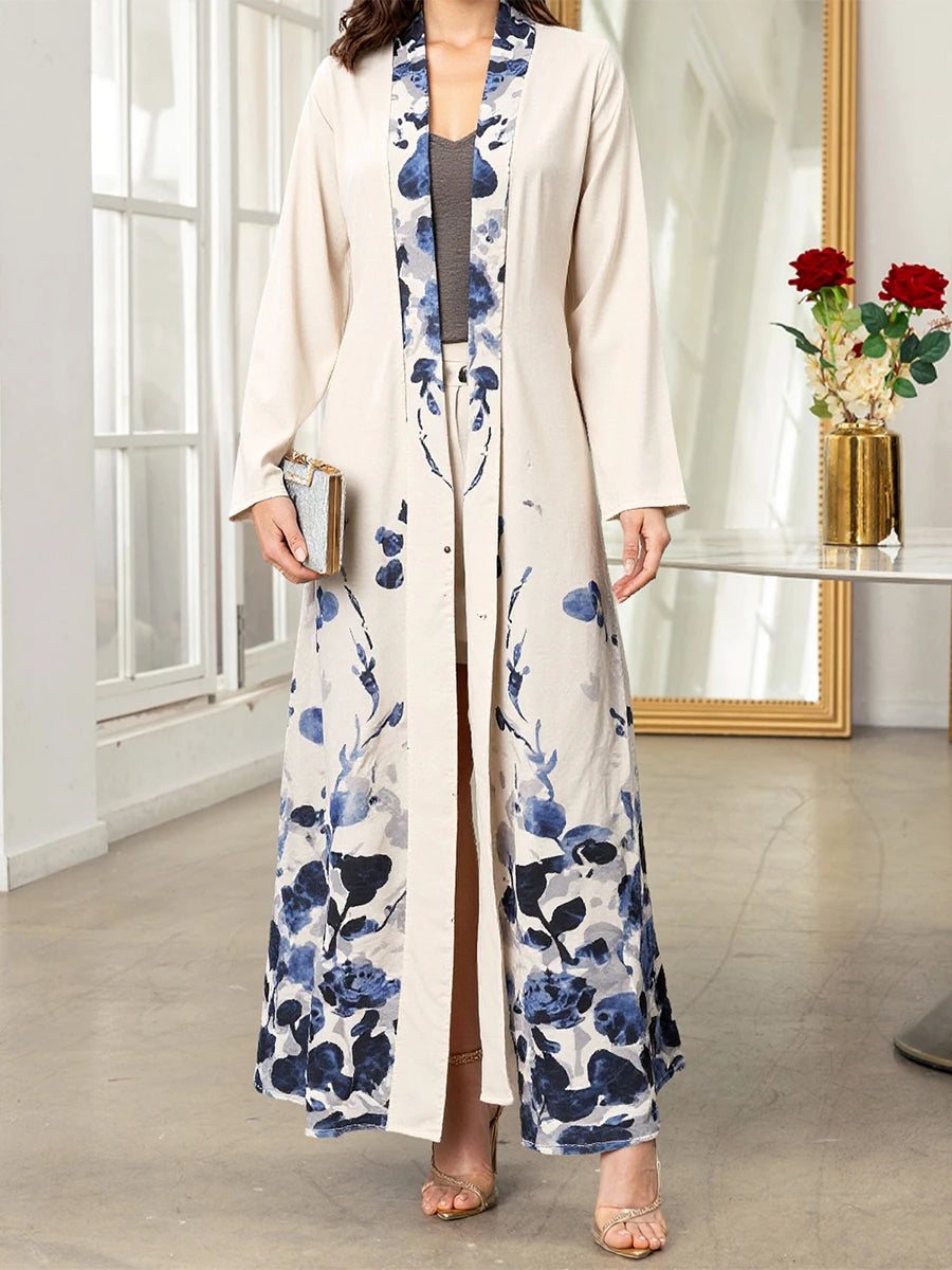 Women's Stylish Abaya with Intricate Floral Design Long Sleeves