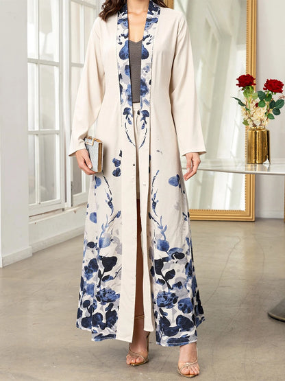 Women's Stylish Abaya with Intricate Floral Design Long Sleeves
