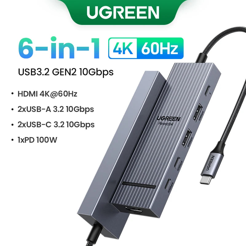 UGREEN USB HUB 4K120Hz DP Type-C to 4K60Hz 2xHDMI SD/TF RJ45 3.5mm USB3.2 Gen2 10Gbps Data for Laptop Dell HP Lenovo Accessories