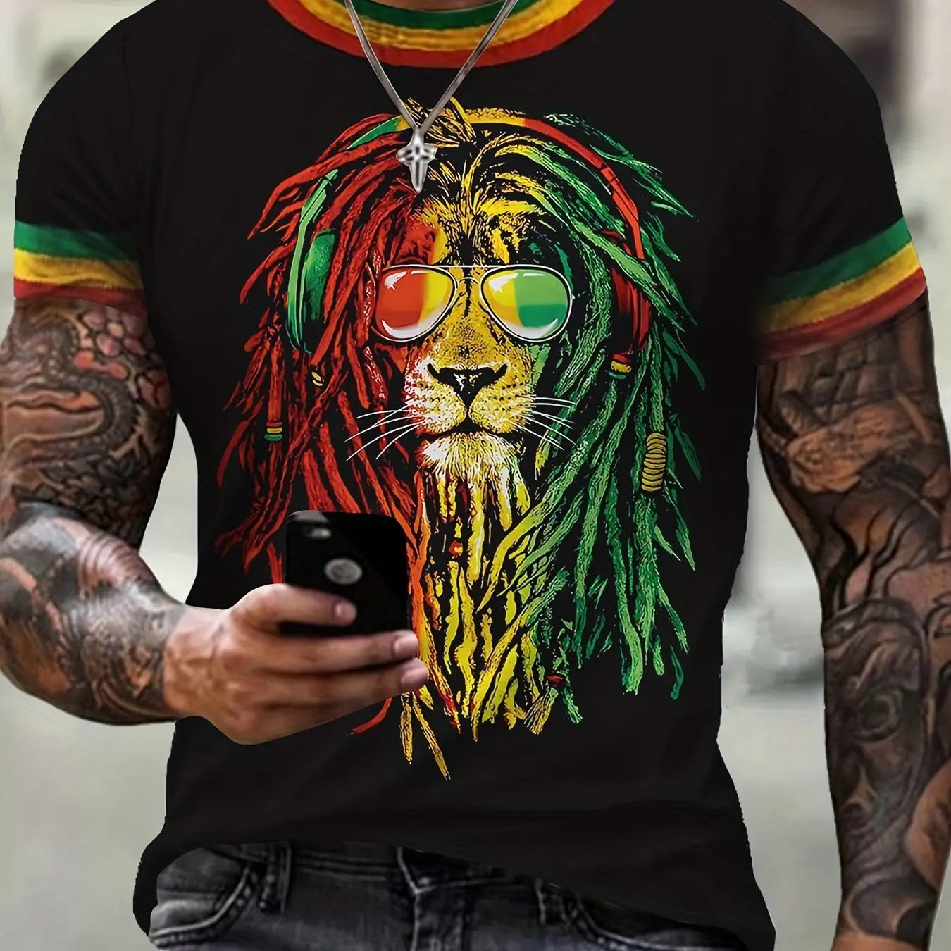 Lion and Crown Cool 3D Graphic Printing Men's Novelty Short Sleeve Round Neck T-shirt, Summer Outdoor - AMULET RING STORE