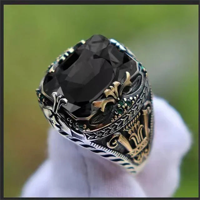 American Green Gem Inlaid Men's Luxury Ring AMULET RING STORE