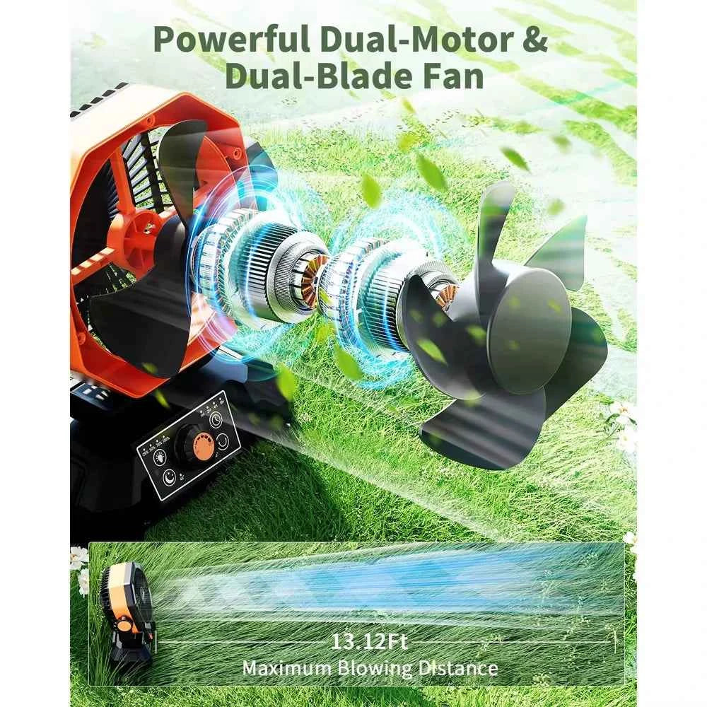 Camping Fan with 4 LED Lantern 8 Speeds Regular Time Desk Fan 20000mAh Battery Portable Outdoor Fan for Outdoor Camping Fishing