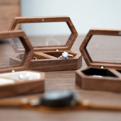Ring Box Jewelry Storage Engagement Wedding Ceremony Ring Customize Proposal Ring Rustic Wedding Gift for Girl Walnut Wood - AMULET RING STORE