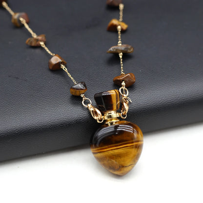 Perfume Bottle Necklace Natural Stone Tiger Eye Perfume Bottle Pendant For Women Christmas Halloween Gift Chain 80cm - AMULET RING STORE