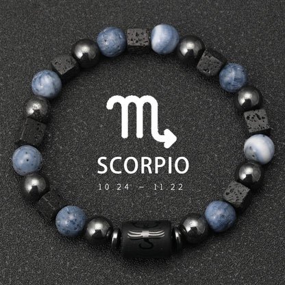 12 Constellation Natural Blue Coral Lava Stone Stone Beads Bracelet For Men Couple Rope Friendship Zodiac