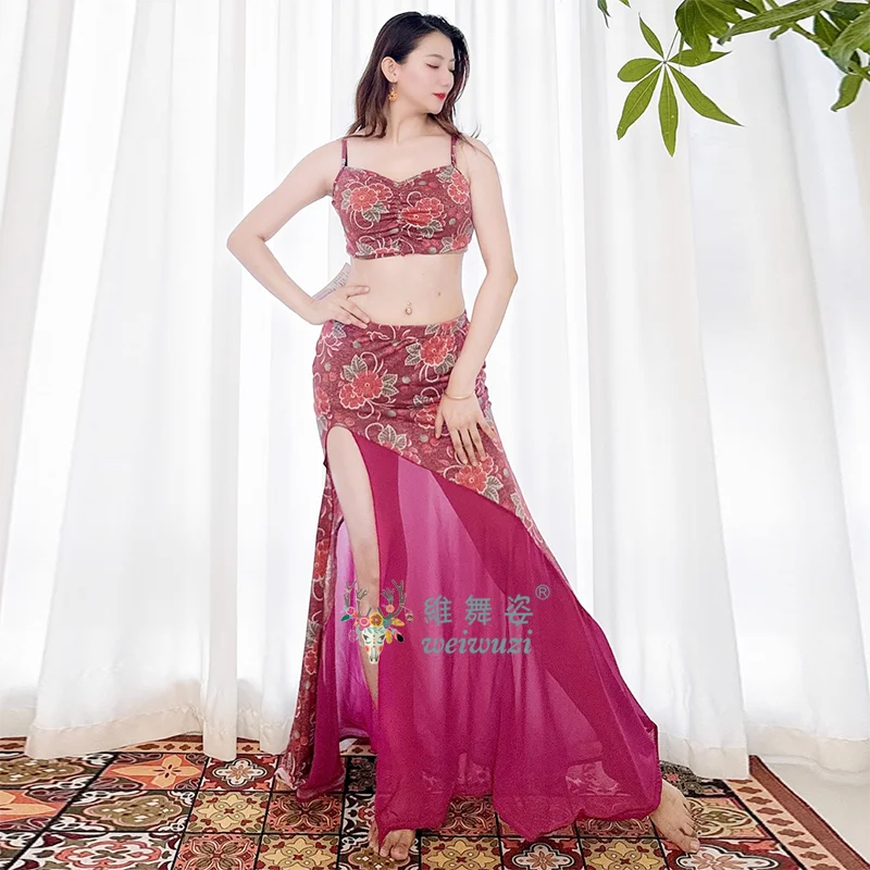 New Belly Dance Costume for Women's Slim Fit Short Sleeved Top+Premium Printed Skirt Set Oriental Dance Performance Clothing - AMULET RING STORE
