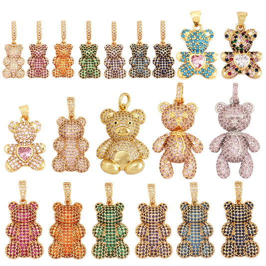 Luxury Fine Inlaid Rainbow Cubic Zirconia Charm Pendant,Cute Bear Jewelry Necklace Bracelet Making Wholesale Supplies M85 - AMULET RING STORE