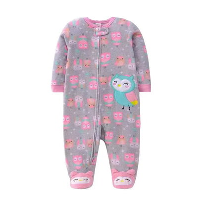 Newborn Infant Baby Girl Rompers 2024 Winter Autumn Warm Micro Fleece Animal Sleepsuit Animal Overall Babe Jumpsuits 0-12 Months - AMULET RING STORE