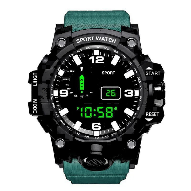 Fashion Men's Watch Sports Electronic Wristwatch Large dial Multifunctional Waterproof Luminous Alarm Kids Male's Military Watch - AMULET RING STORE