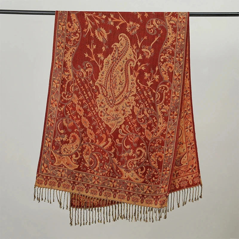 Luxury Pashimina Embroidery Muslim Hijab for Women Winter scarf Pareo Cape Warm Chunky Heaqdscarf Blue Lady Elegant Poncho - AMULET RING STORE