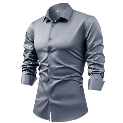Anti-Wrinkle Men Shirts Long Sleeve Dress Shirts For Men Slim Fit Camisa Social Business Blouse White Blue Office Shirt S-5XL