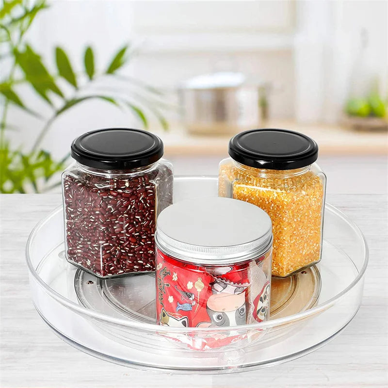 360 Rotation Cabinet Turntable Organizer Storage Spice Rack Drink Cosmetic Storage Rack PET Kitchen Turntable Bathroom Tray - AMULET RING STORE