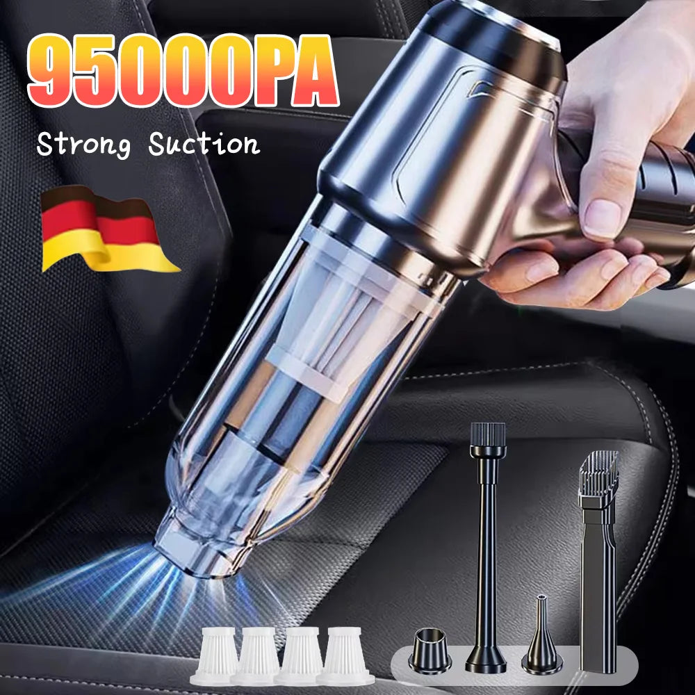 95000PA Car Vacuum Cleaner Wireless Strong Suction Vacuum Cleaner Portable Handheld Vacuum Cleaner Blower 2in1 for Car Home - AMULET RING STORE