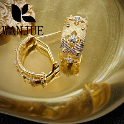 2024 Hot Sale Italian Hand-brushed Palace Style Two-color Craft Ring French Earrings Women's Fashion Luxury Jewelry