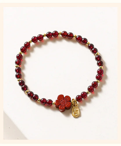 Ruifan Flower Natural Cinnabar Garnet Gold Color Beads Beaded Thin Bracelets for Women Fine Jewelry Accessories Wholesale YBR774