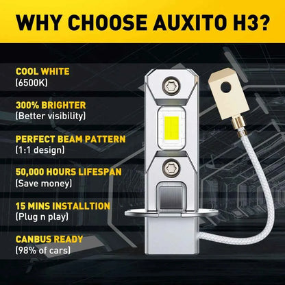AUXITO 2Pcs H3 LED Headlight Bulb Canbus No Fan High Beam 6500K White Yellow Car LED Fog Light Driving Lamp DRL 12V Mini Design