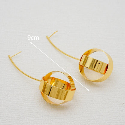 Fan Shape Earrings New Fashion Dubai Gold Color Drop Earrings French African Women Girls Party Gifts Wedding Jewelry Earring