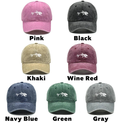 White Fish Bones Print Adjustable Retro Baseball Cap Woman's Cap Distressed Fashion Snapback Caps Ideal Choice For Women & Men - AMULET RING STORE