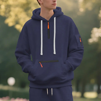 Men's Hooded Fleece Pullover Sporty Casual Jacket European American Style Autumn Winter Warm Comfortable Men's Outerwear