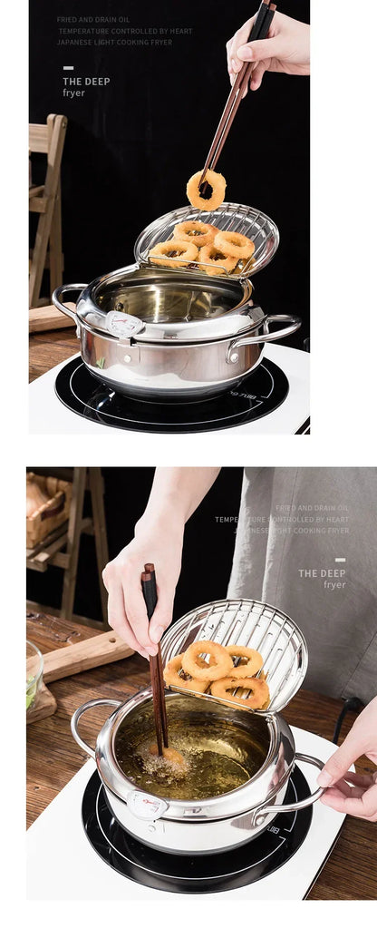 Multifunctional deep fryer with Thermometer and Oil Drip Drainer Rack