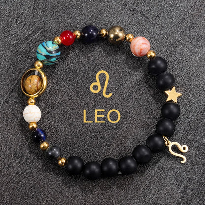 Cosmic Galaxy Solar System Bracelet for Women Men Natural Stone Beads 12 Constellations Bracelet Adjustable Bangle Jewelry Gifts