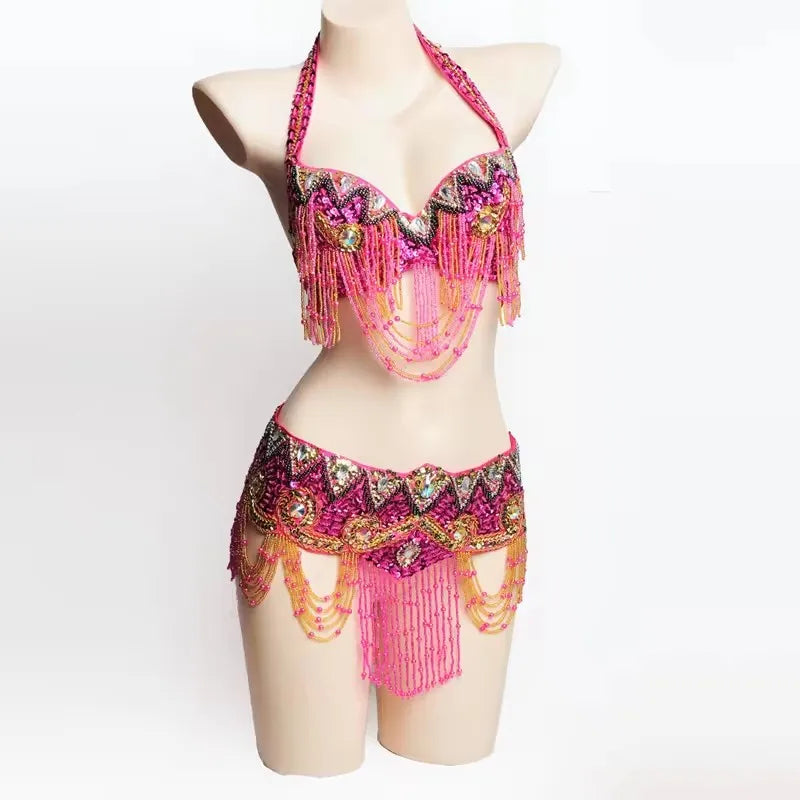 Special Customizable Hand Beaded Oriental Belly Dance Costumes Bra or Belt Separately XL Size 20-30 days