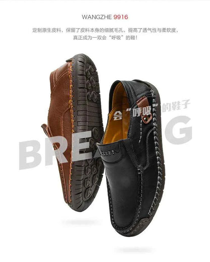 New Handmade Leather Men Shoes Casual Comfortable Men Loafers Slip On Leather Shoes Men Flats Hot Sale Outdoor  Walking Shoes