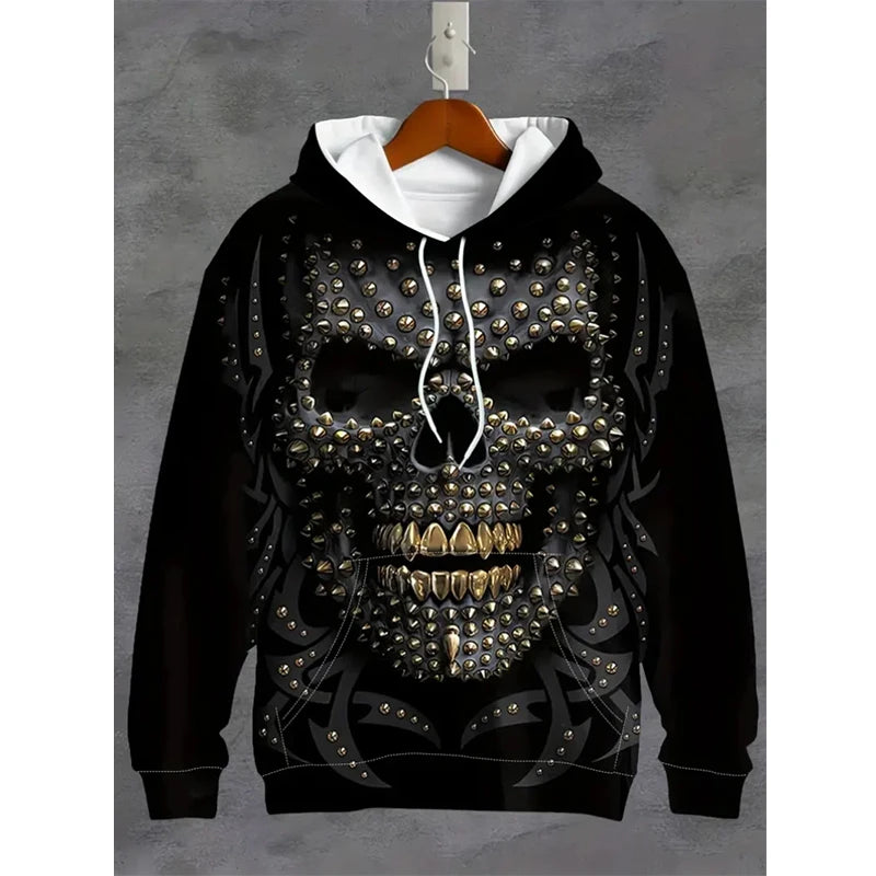 Vintage Men's Sweatshirt 3D Skull Graphic Printed Casual Hoodie