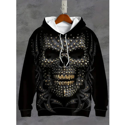 Vintage Men's Sweatshirt 3D Skull Graphic Printed Casual Hoodie