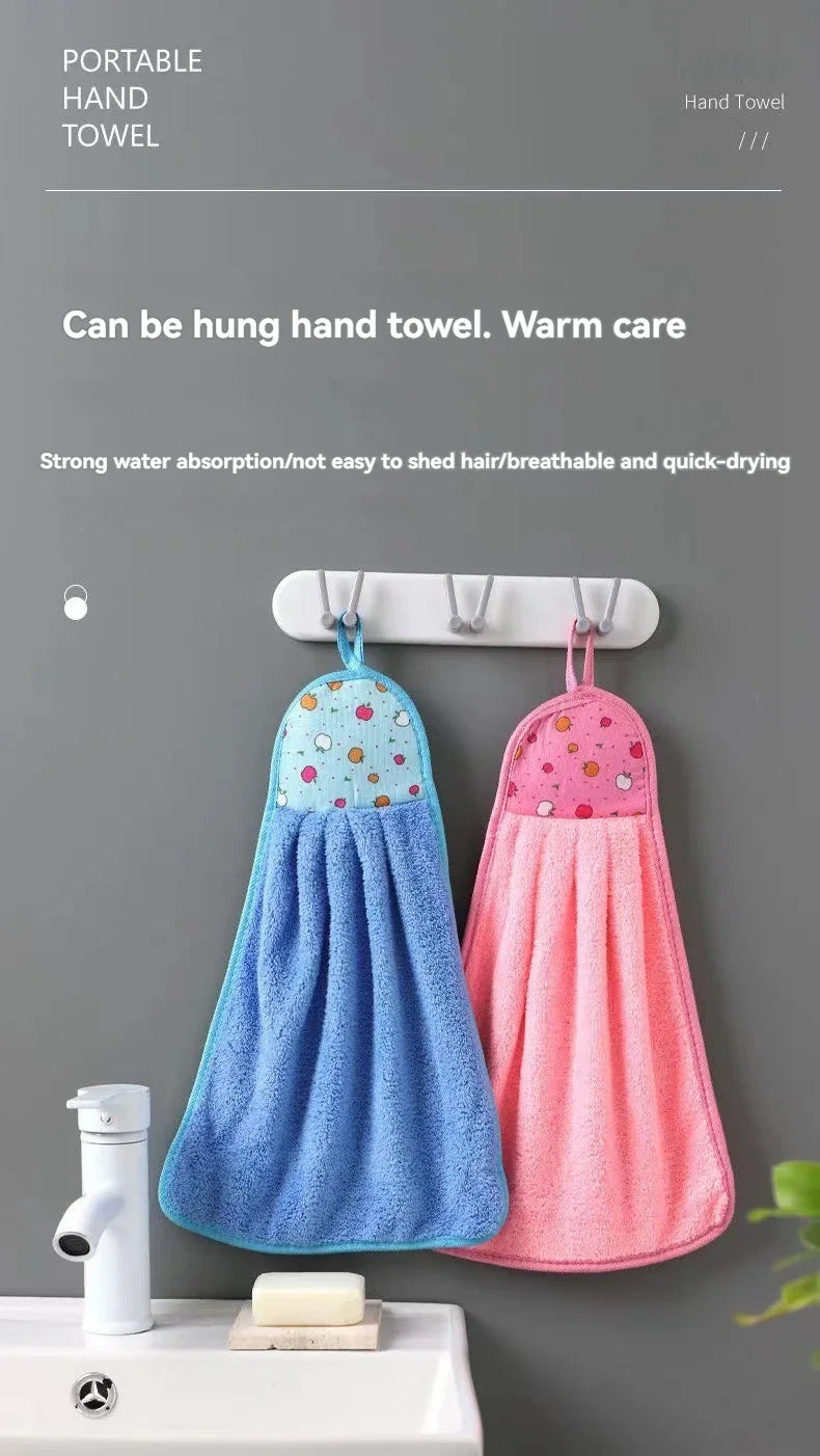 4pcs Coral Velvet Bathroom Supplies, Soft Hand Towel, Absorbent Cloth Dishcloths, Hanging Cloth, Kitchen Accessories - AMULET RING STORE